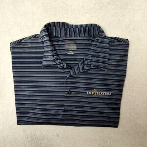 TPC Sawgrass Greg Norman Polo Shirt Men L Blue Striped Golf Players Championship